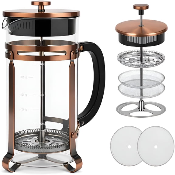 HIBIBUD French Press Coffee Maker 21 Oz,Stainless Steel 4 Mesh Filter,Borosilicate Glass,Heat-Resistant,Bpa-Free,Ideal for Home,Office & Gift