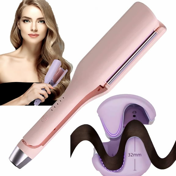 HIBIBUD French Wave Curling Iron for Long Short Hair with 5 Temp, S Shape Hair Curler, Portable Electric Curling Styling Comb Anti-Scald 15s Fast Heating, V-Shape Ceramic Big Waves Hair Crimper