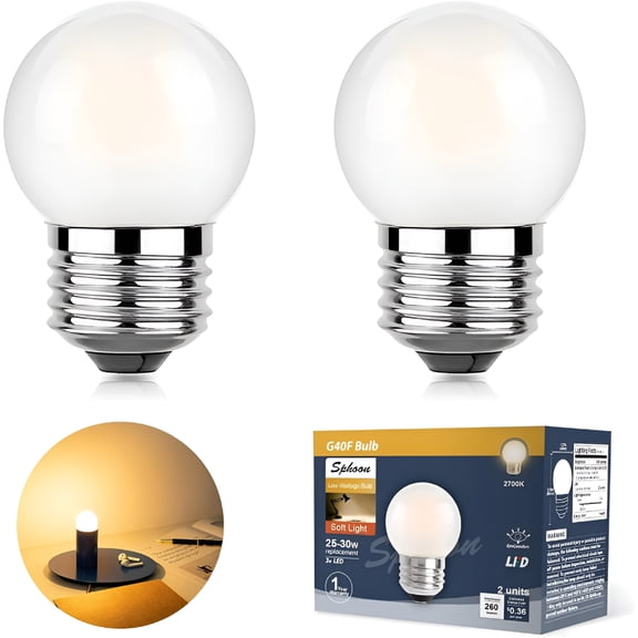 HIBIBUD G40 LED Bulb 3W Equivalent 25W, E26 Base Dimmable Small Light Bulb, Frosted Warm White 2700K, 260 Lumens for Refrigerator, Freezer, Mini Fridge, Accent Lamp, and Bathroom Fixture, 2 Pack