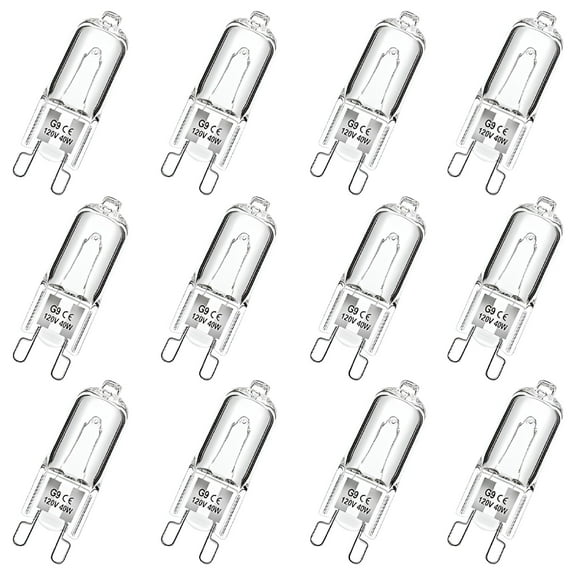 HIBIBUD G9 Halogen Light Bulbs 2 pin 120V 40W,Dimmable Long Lasting T4 JCD Type,G9 Bulb for Chandeliers,Microwave Oven,Range Hood Lights Warm White 12 Pack