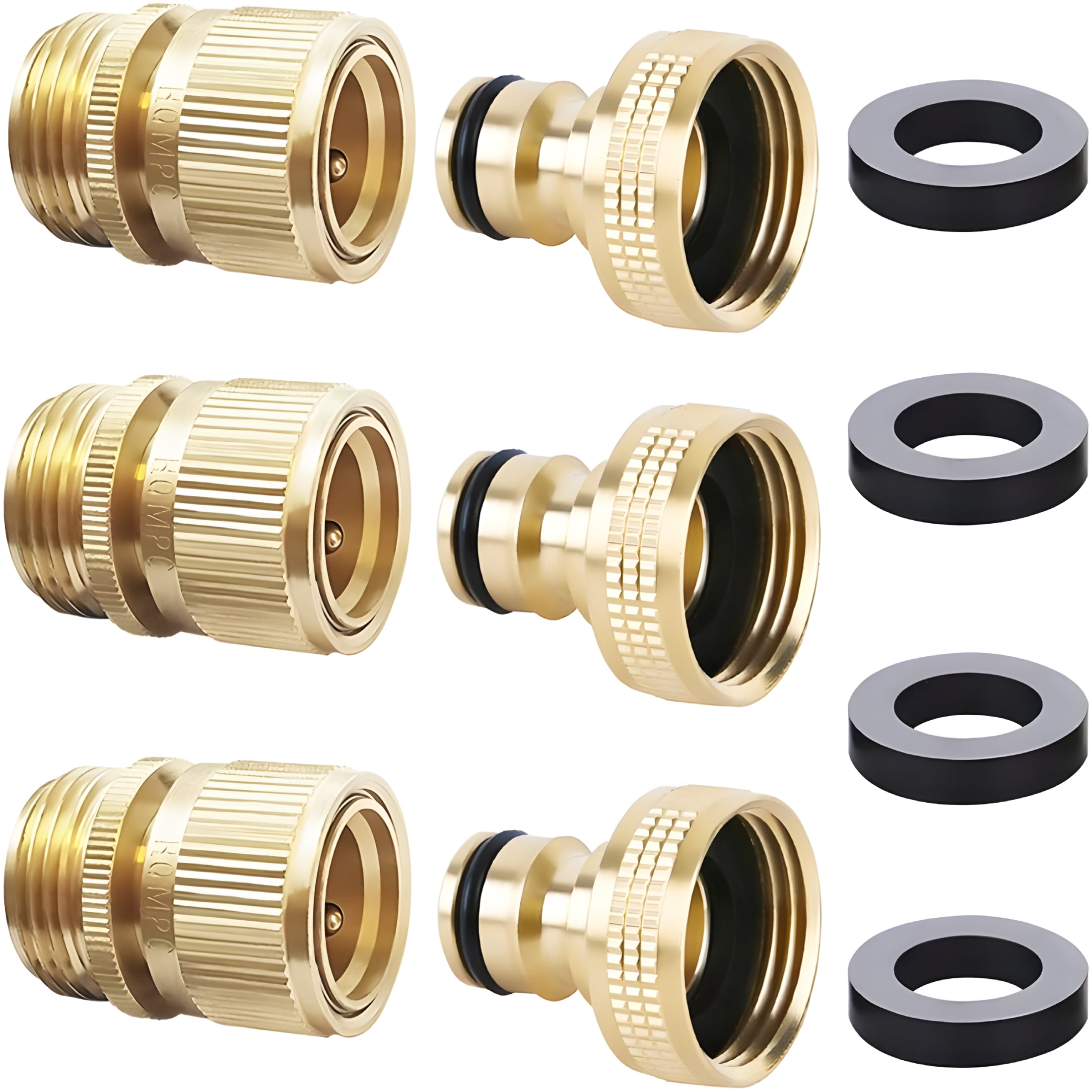 HIBIBUD Garden Hose Quick Connector Water Hose Quick Connect ¾ inch GHT Brass Easy Connect Fitting Quick Connect Hose Fittings Garden Hose Fitting Water Hose Connectors (3SETS)