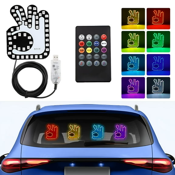 HIBIBUD Gesture Hand Light LED Finger Car Light with Remote Funny Stuff Back Window 16 Modes Cool Gadgets Road Rage Sign Ambient Lighting Kit for Men Women