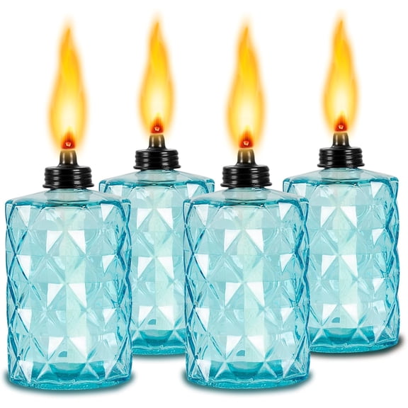 HIBIBUD Glass Table Top Torches, 4 Pack Citronella Torches for Outside, 12oz Flame Light Torch,Refillable, Wick and Cap Included, Landscape Lanterns Torches for Garden Yard Patio Party Decor