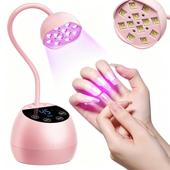 HIBIBUD Gooseneck Cordless Uv Nail Lamp with Adjustable Light Angle,Rechargeable Fast Curing Nail Dryer with 4 Timers Cures All Gels,Especially Rhinestone Glue,Cat Eye & Nail Tip