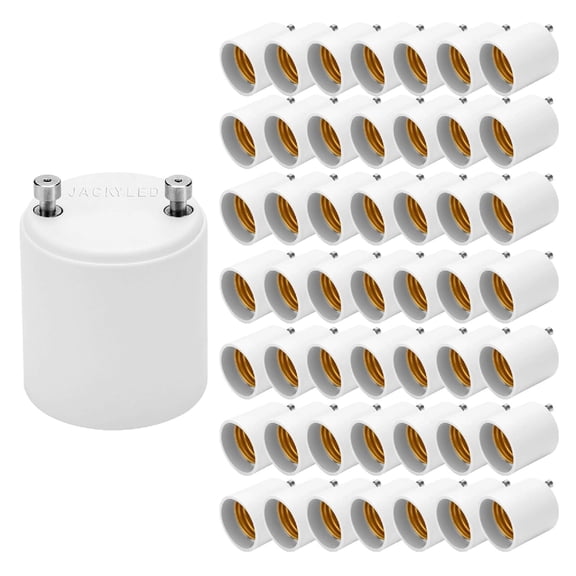 HIBIBUD Gu24 to E26 E27 Adapter 50-Pack Heat Resistant Up to 392 Fire Resistant Converts Gu24 Bi-Pin Based Fixture to E26 E27 Standard Screw-In Socket White