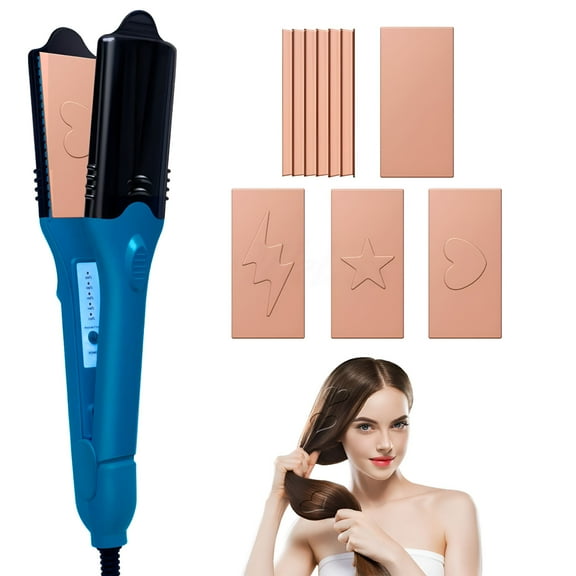 HIBIBUD Hair Straightener & 3D Image Hair Imprinting Iron - Comes with 5 Different Plates Including Hair Straightener, Crimper, and 3 Fun Shapes. Hot Tool for Hair Art or Festival Hair
