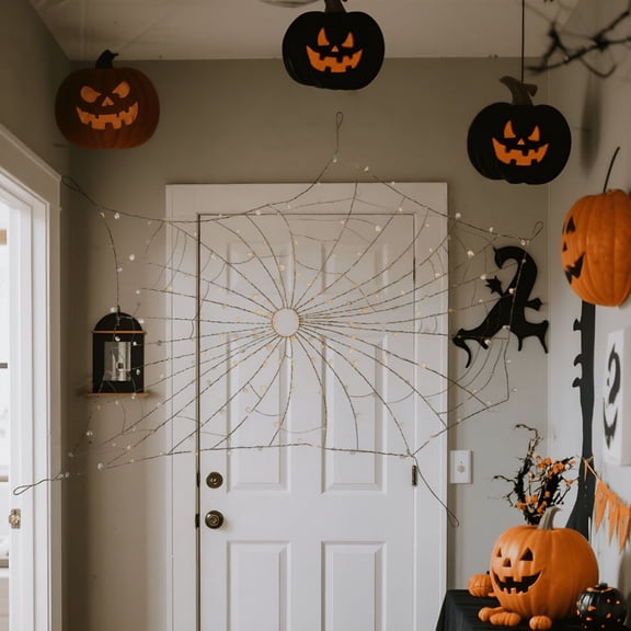 HIBIBUD Halloween Crystal Spider Web Lights Halloween Decoration Lights LED Atmosphere Layout Indoor/Outdoor Decoration Props USB Light Strings