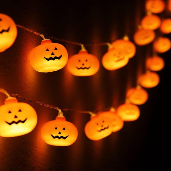 HIBIBUD Halloween Decorations Pumpkin String Lights - 20 Led 10 Ft 3D Cute Waterproof Orange Jack-O-Lantern Battery Operated Lights, 2 Modes Steady/Flickering Light for Indoor Outdoor Party Decor