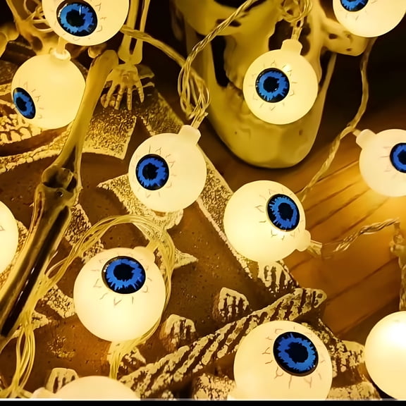 HIBIBUD Halloween Lantern String Eye Phantom String LED Solar Ghost Eye Festival Party Decoration Colorful Light