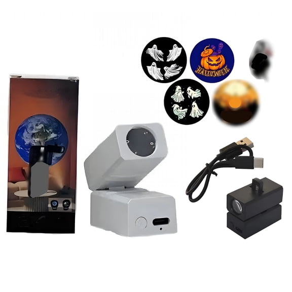 HIBIBUD Halloween Projector Lights Outdoor 2024,Mini Halloween Projection Lamp with 5 Projection Films,Rechargeable Halloween Projector Holiday Light Show Outdoor