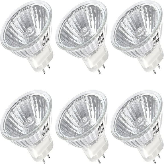 HIBIBUD Halogen Bulb 50W Dimmable 12V GU5.3 Bi Pin Base Spotlight with Long Lifespan,2700K Warm White MR16 Bulbs with Clear Glass Cover for Landscape,Track Lights,Fiber Optics,Desk Lamps,6 Pack