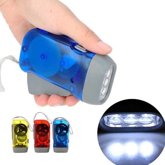 HIBIBUD Hand Crank Dynamo Flashlight, 3 LED Hand-Powered Wind Up Torch, Water Resistant Emergency Lamp for Camping, Outdoor Survival, RV and Car Kits, No Battery Needed (Random Color)