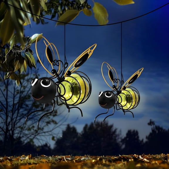 HIBIBUD Hanging Bee Solar Garden Lights Decor for Outside,Outdoor Statues Figurine Lights Decorations for Patio Balcony Yard Ornament (2 Pcs)