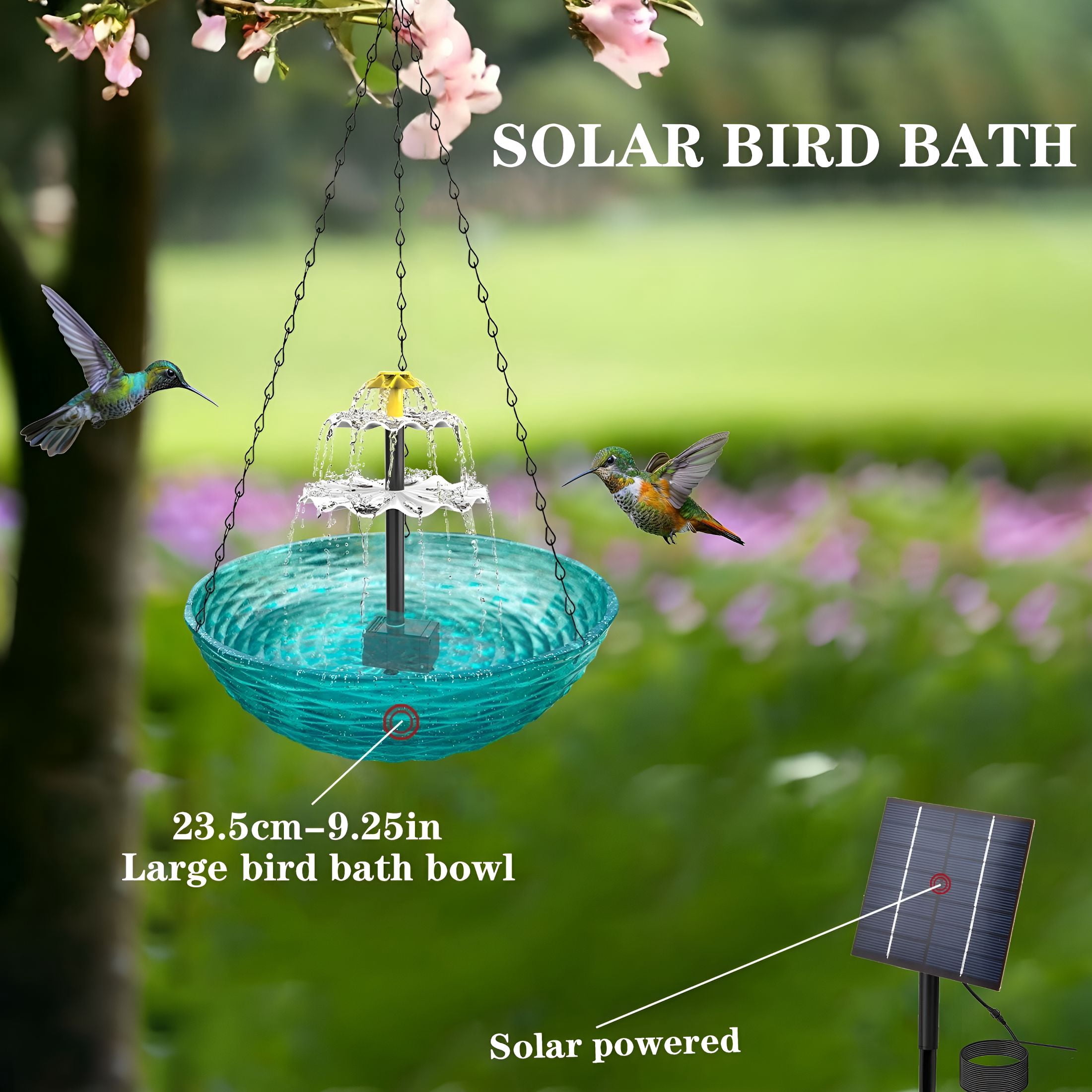 ACDANC Hanging Bird Bath - Bird Bath Bowl with Solar Fountain Pump for Outdoor Garden