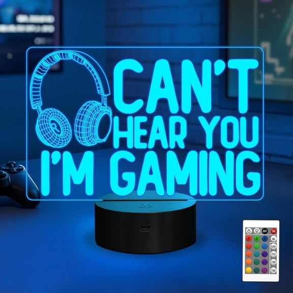 HIBIBUD Can'T Hear You I'M Gaming Night Light, Headset Graphic Video Games Gamer Gift Funny 3D Illusion Lamp 16 Colors Changing Touch & Remote Control for Men Gamers Teenagers and Kids