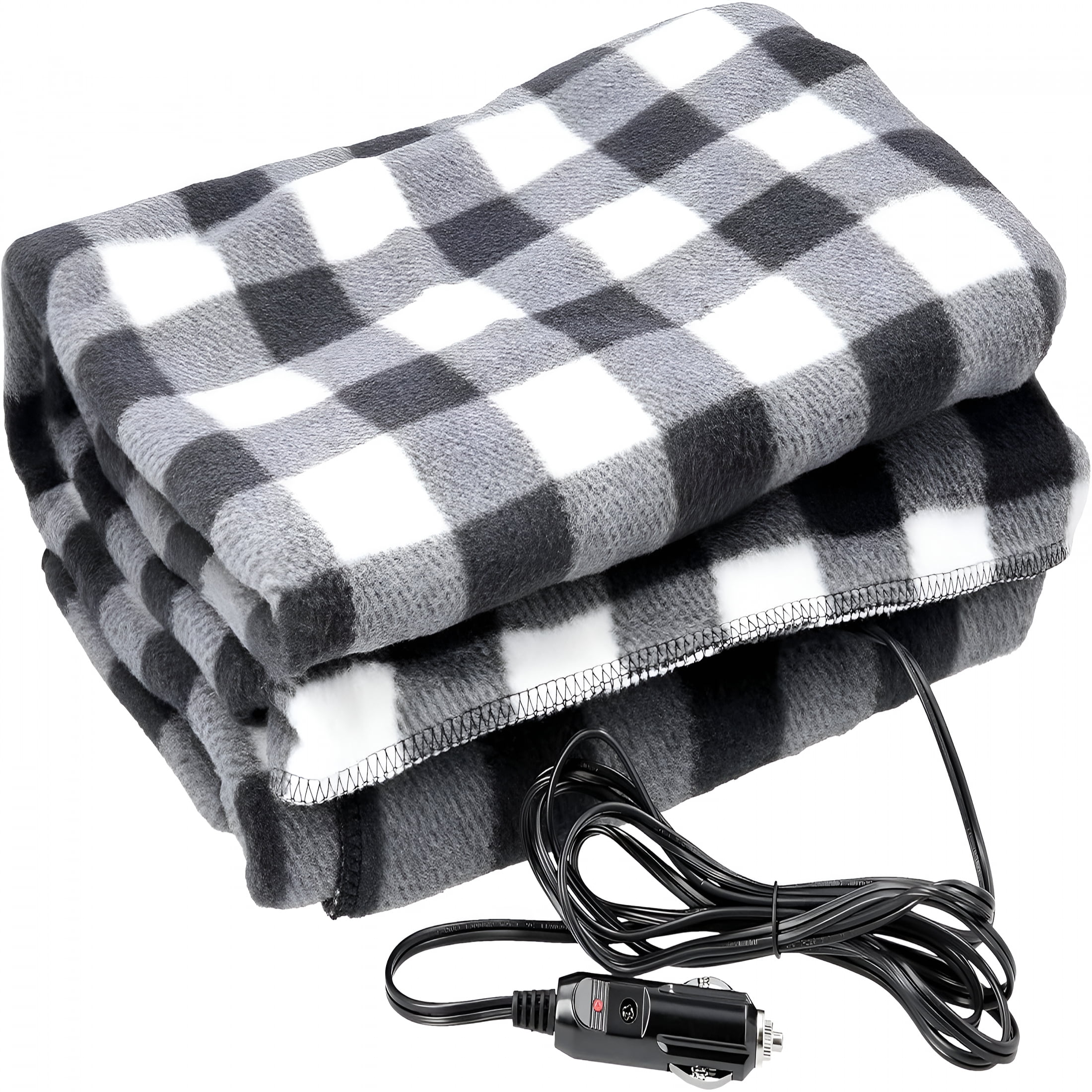 HIBIBUD Heated Blanket - 12-Volt Electric Blanket for Car,Truck,Suv,Or Rv - Portable Winter Car Accessories for Camping Or Travel (Black Plaid)