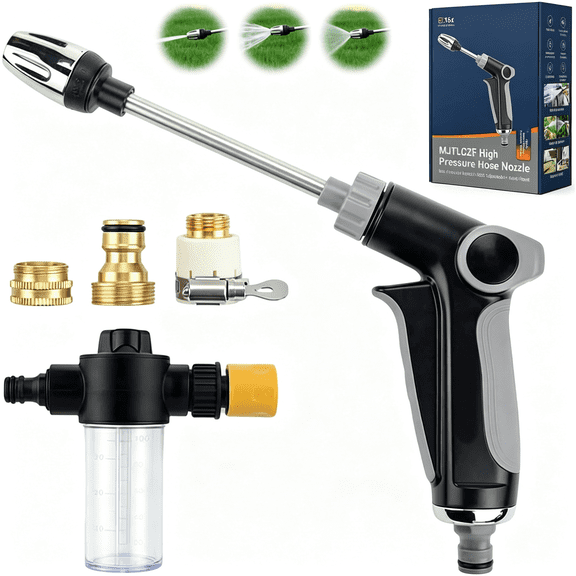 HIBIBUD High Pressure Hose Nozzle,Pressure Washer Power Jet Water Gun Heavy Duty Pocket Arrow Watering Sprayer for Cleaning Lawn Garden Hose Yard 360 Rotating Foam Cannon
