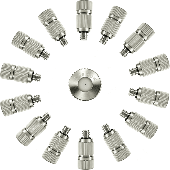 HIBIBUD High Pressure Outdoor Anti-Drip Fogging Spray Head Outdoor Cooling Misting System Nozzle, Unc 10/24 Stainless Steel Misting Nozzles 0.012" Orifice (0.3Mm), Silver Tone,15 Pcs
