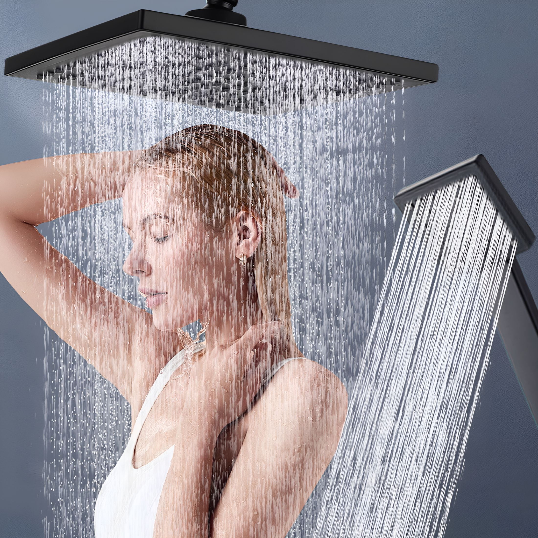 HIBIBUD High Pressure Shower Heads,Rainfall Shower Head with Handheld Spray,Luxury Bath Rain Shower Head,Pressurized Shower Head Combo Set,Easy Clean Install