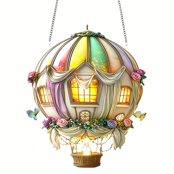 HIBIBUD Hot Air Balloon Solar Lantern with Flickering Flame Light,2D Solar Hot Air Balloon Model,Glass Outdoor Solar Hanging Lights Waterproof,for Garden Yard Farmhouse Patio Pathway Decoration