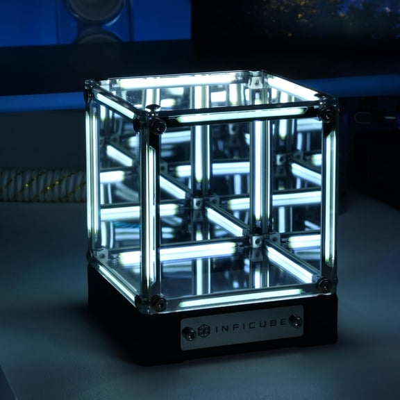 HIBIBUD Infinity Mirror Cube Lamp,Cool White 6000K|4D Tesseract Abyss Light,Usb-C Rechargeable,Touch Dimmable Night Light,Futuristic Desk Decor Infinity Cube