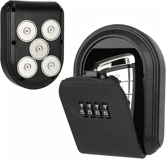 HIBIBUD Key Box for under Car,Hide a Key Outside with Combination Lock Box,Resettable Safe Security Code Lockbox with 5 Strong Magnets,Anti-Drop Magnetic Holder under Car,Truck,Outdoor (1,Black)