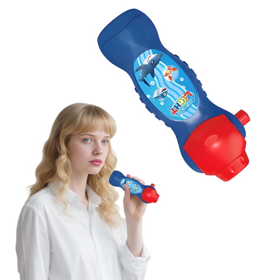 HIBIBUD Blue 6.3" Kids Battery Projector Flashlight,Dinosaur&Christmas Patterns for Bedtime