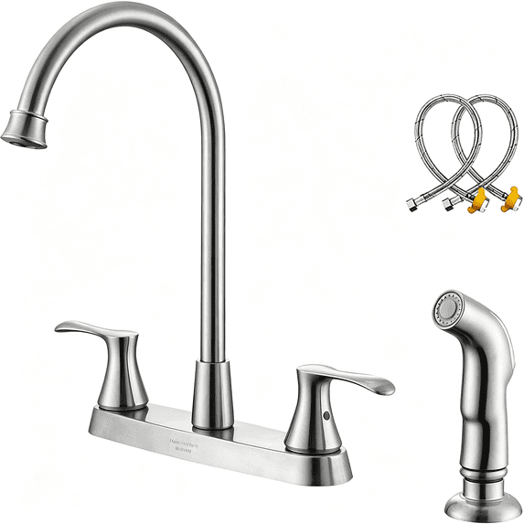 HIBIBUD Kitchen Faucet with Side Sprayer, Brushed Nickel 2-Handle ...
