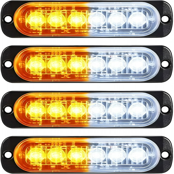 HIBIBUD LED Amber Strobe Lights Vehicle Emergency Strobe Lights for Trucks LED Flashing Car Lights Windshield Lights Bars Hazard Shiny Mount Lights with Pads Screws for off Road Car (4 Pieces)