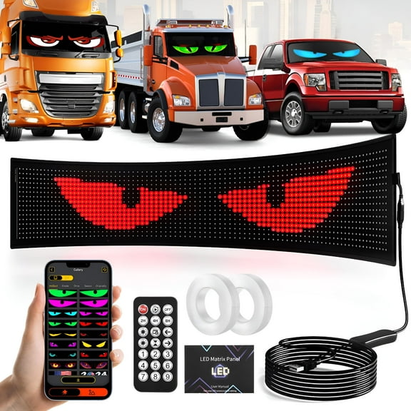 HIBIBUD LED Devil Eyes Light for Car Windshield, 35.35 Inch Flexible Animated LED Display, Bluetooth App Control Programmable Smart Colorful Screen for Truck Windows, Waterproof