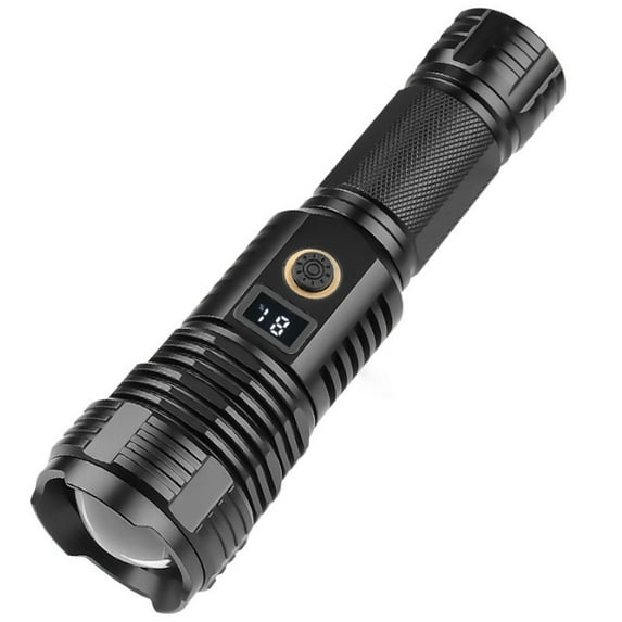 HIBIBUD LED Flashlight, Type-C USB Rechargeable High Lumens Emergency Flashlight, XHP70 Zoomable Mini Flashlights for Home, OLED Display