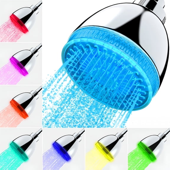 HIBIBUD LED Shower Head with 7 Color Changing Lights, Water Powered Rain Showerhead, High Pressure Fixed Bathroom Fixture, Chrome Plated ABS, No Batteries Needed, G 1/2 Inch Connection