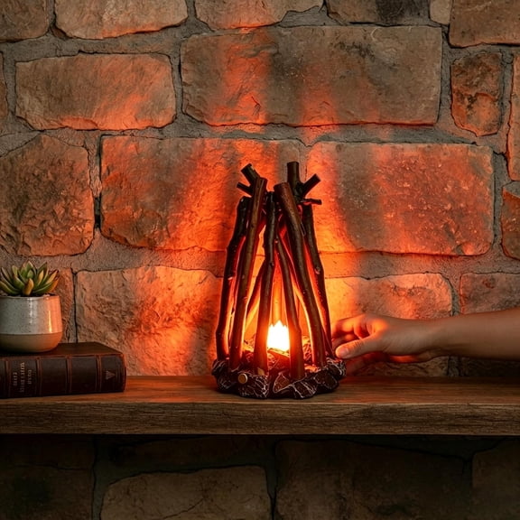 HIBIBUD Led Campfire Lamp-Handmade Wooden Campfire Night Lights with Flame Sound & 3 Lighting Modes,Usb Night Light,Realistic Fake Fire Led Campfire Night Light for Bedroom,Outdoor Decor & Gift