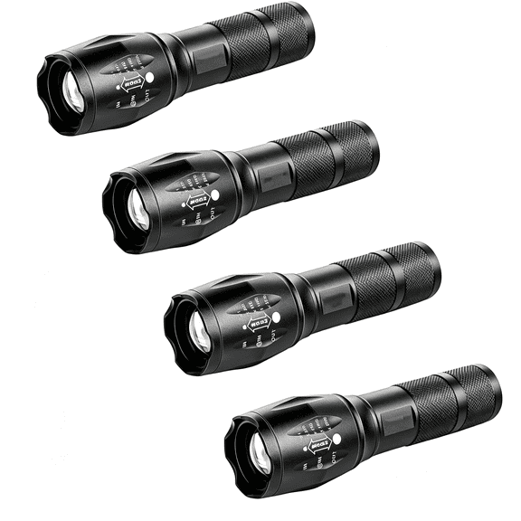 HIBIBUD Led Emergency Handheld Flashlight,4 Pack,Adjustable Focus,Water Resistant with 5 Modes,Best Tactical Torch for Hurricane,Camping,Dog Walking Flashlights for Home