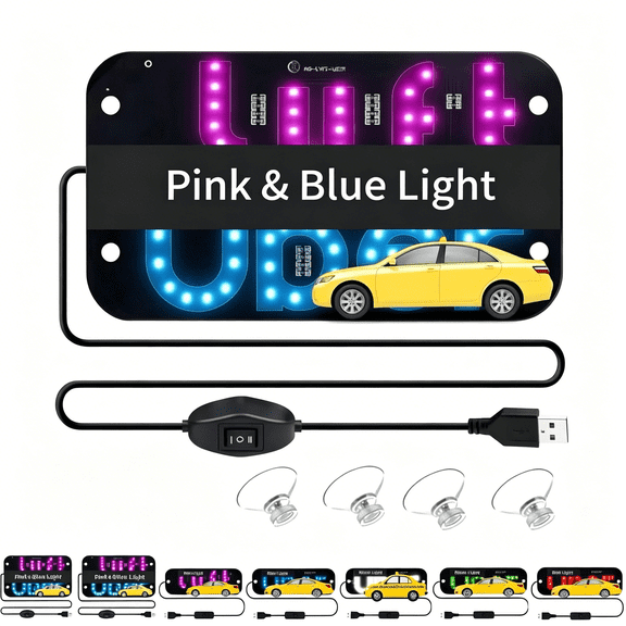 HIBIBUD Led Light Sign for Car,Taxi Light Sign Windshield Led Sign,Car Led Sign with Suction Cups&Usb Plug,Windshield Taxi Sign Display for Cars,Trucks,Suvs(Pink Blue)