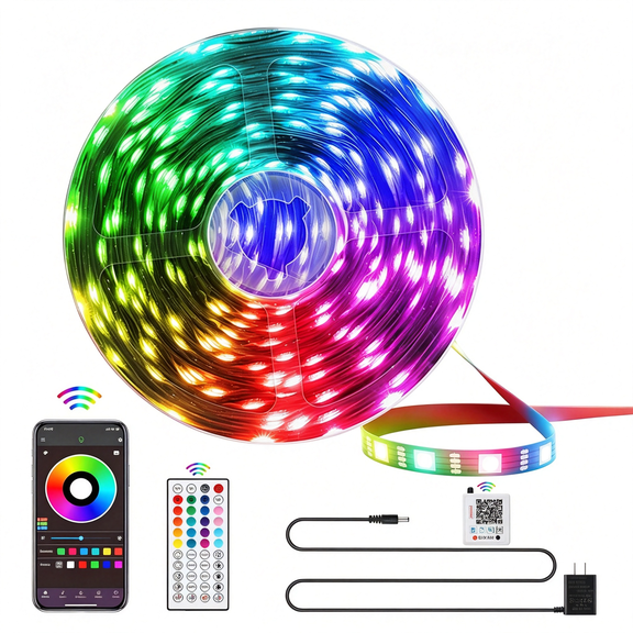 HIBIBUD Led Lights for Bedroom, 25Ft Rgb Led Strip Lights with 44 Keys Ir Remote, Smart Led Light Strip with Adhesive Backing Adjustable Brightness App Control for Bedroom Party Decoration