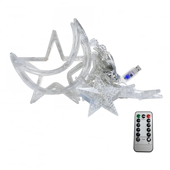 HIBIBUD Led Star Lunar Curtain Lights,Ramadan String Lights,Usb Remote Controlled Lights,Indoor Outdoor Party Decoration