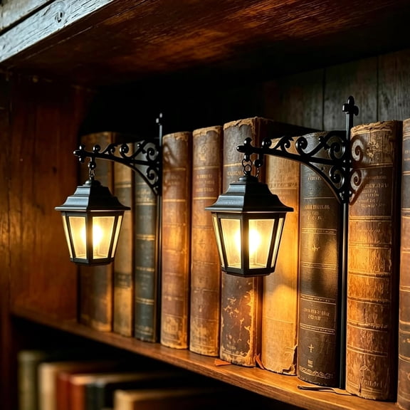 HIBIBUD Library Lantern Decorative Bookshelf Lamp,Vintage Led Book Nook Light,Portable Table Desk Luminaire for Bookworms Vintage Led Library Lantern-Decorative Bookshelf Lighting (Lantern-2Pcs)