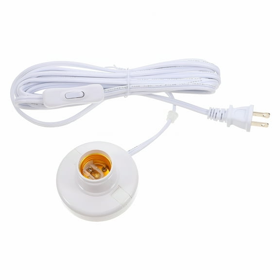 HIBIBUD Light Socket with Cord and US Plug, E27 Lamp Holder Replacement for DIY Hanging Pendant Light Kit, ABS and Metal Construction with Inline Button Switch, White, 18 Inch Cord Length