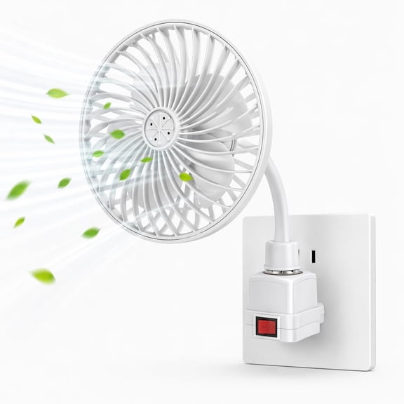 HIBIBUD Light Socket Fan E26,Plug-In Fan with Flexible Gooseneck,360 Adjustable Quiet Fan with Switch,Includes Plug Adapter for Bedroom,Bathroom,Office,Dorm