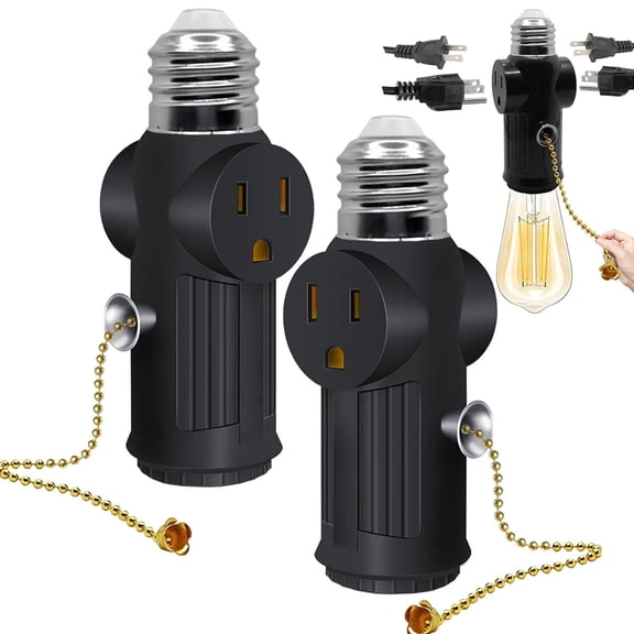 HIBIBUD Light Socket to Plug Adapter,E26/E27 3 Prong Light Bulb Outlet Socket Adapter,Both Sides Sockets Support 3 Prong Light Socket Plug with Switch Control,Black,2 Pack
