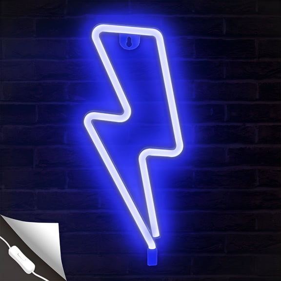 HIBIBUD Lightning Bolt Blue LED Neon Sign, USB Powered Wall Decor Light, Modern Plastic Neon Lamp for Bedroom, Gaming Room, and Home Office Decoration