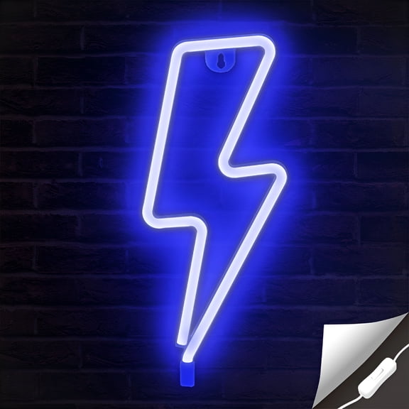 HIBIBUD Lightning Bolt Blue LED Neon Sign USB Powered for Wall Decor