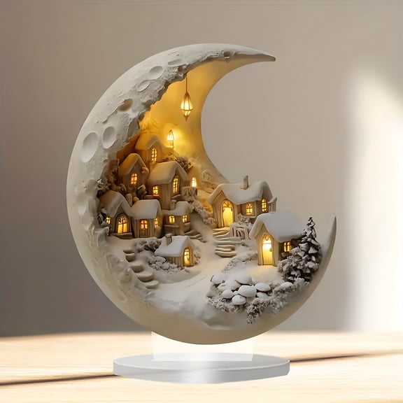 HIBIBUD Luminous Moonlight Snow Globe Acrylic Night Light - 3D Illuminated Lunar Decoration for Home,Desk,Bedroom,Soothing Gift Idea for Kids & Adults Snow Globes for Adults