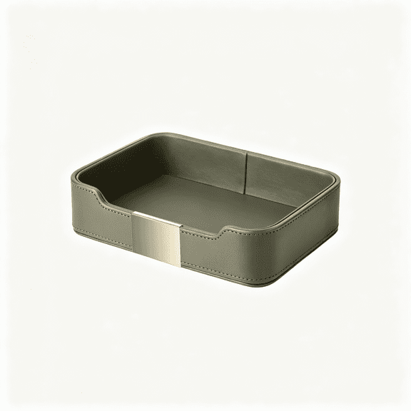 HIBIBUD Luxury Leather Tray Organizer Valet Tray Key Tray for Entryway Table Desktop Storage Catchall Tray Decorative Tray for Jewelry Keys Wallet Phone Watch(Metal Gilded,Khaki Green)