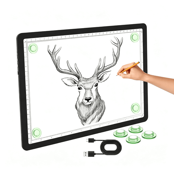 HIBIBUD Magnetic A4 Light Pad, Super Bright Light Box with Side Button, Diamond Art Light Board, Lightbox for Tracing and Drawing, Usb Power Artcraft Light Table for Sketching, Weeding Vinyl (Black)