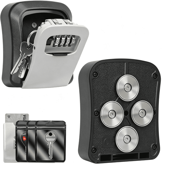 HIBIBUD Magnetic Key Box for under Car,Waterproof Combination Lock Box with Strong Magnets,Resettable 4-Digit Code Holder for Car Truck Suv Outdoor Hide a Key