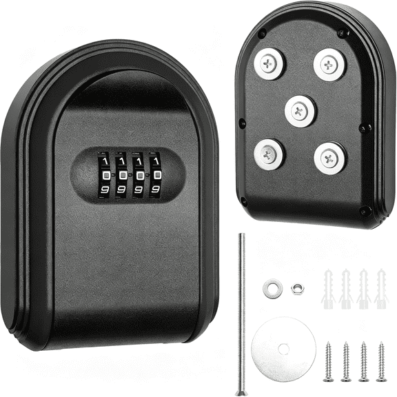 HIBIBUD Magnetic Key Holder with Lock,Magnet Key Lock Box Hidden under Car,Secure 4-Digit Combination with Resettable Code for for Indoor,Outdoor Store Car Key,Door Key (Black)