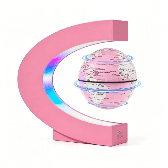HIBIBUD Magnetic Levitation Floating Globes Led Lights C Frame Floating Globe Lamp Cool Tech Gadgets Home Office Desk Accessories Gifts Women Ladies Girls Teachers Colleagues Pink
