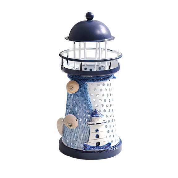 HIBIBUD Metal Lighthouse Lamp with Color Changing LED, Handmade Nautical Home Decor with Seashells, Coastal Room Accent Gift